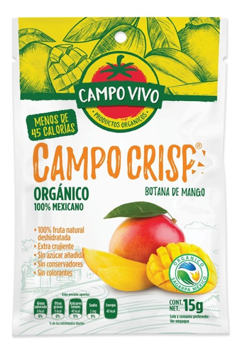 Botana De Mango Orgánica Campo Vivo Bolsa 15g Sin Azucar