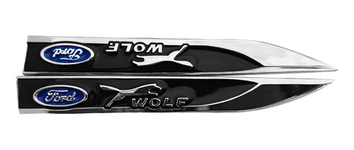 Par (2) Emblema Lateral Espadil Metal Ford Wolf Negro