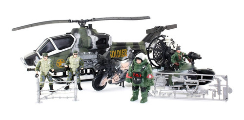 Set Gigante 56 Cm Helicóptero Bote Y Moto Con Figuras