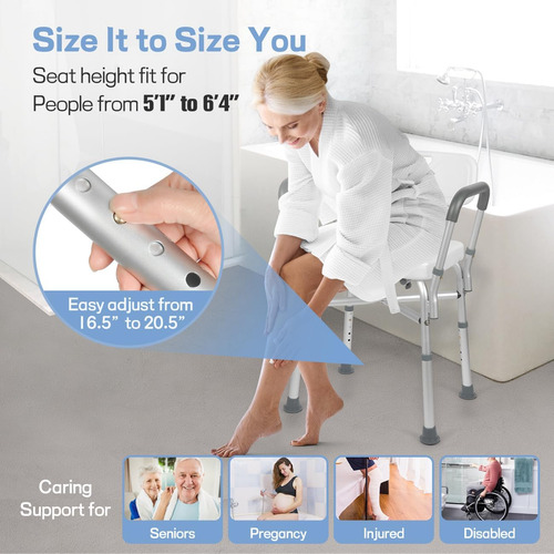 Silla De Ducha Ajustable Con Brazos Y Respaldo, Silla De Duc