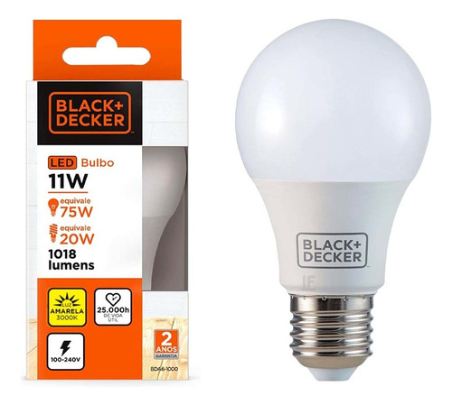 Lâmpada Led 11w Bulbo Soquete E27 Bivolt Black + Decker Cor da luz Branco-quente 110V/220V (Bivolt)