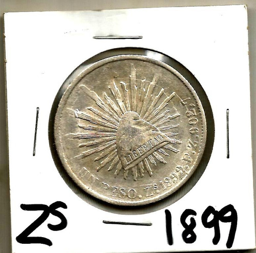 Moneda De Plata Muy Antigua Un Peso Fuerte Zacatecas 1899
