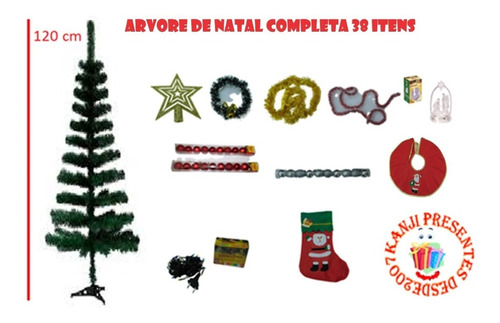 Kit Arvore De Natal Completa 1,20 Verde + Kit Enfeites