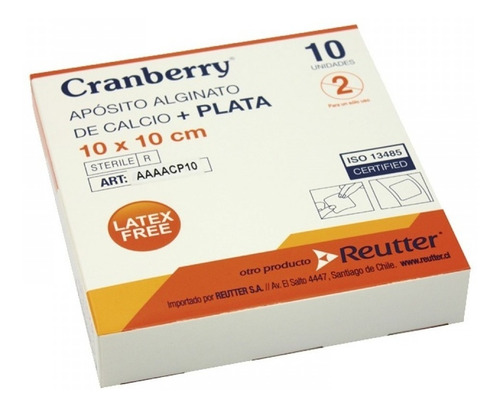 Imagen 2 de 2 de Apósito Alginato De Calcio + Plata 10x10cm Cranberry