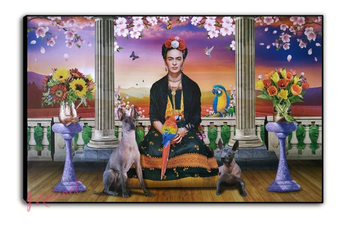 Cuadro De Frida Kahlo Con Xoloitzcuintles. Bastidor Plano. 