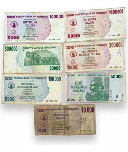 Wow 7 Billetes Alta Denominación Zimbabue 50 Millones Africa