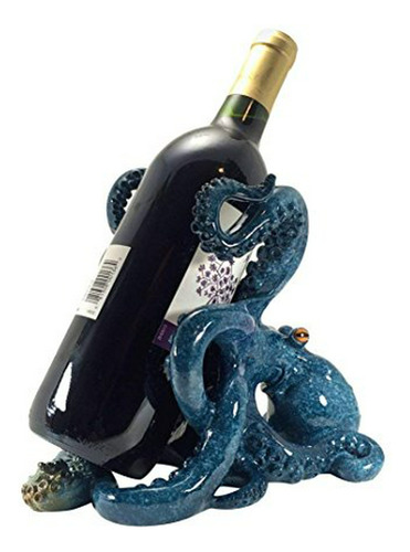 Nauti Blue Octopus Wine Bottle Holder Poly Resin High Gloss 