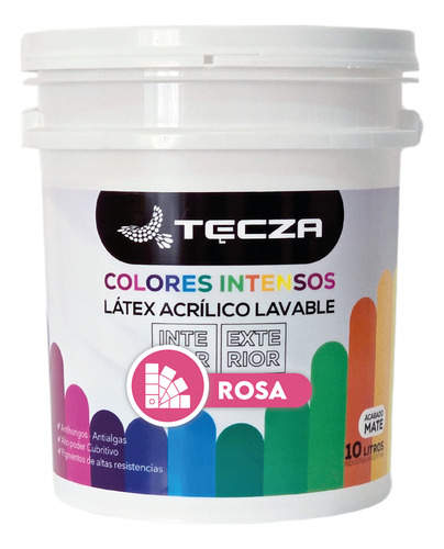 Pintura Látex Tecza 10l Colores Intensos Interior Y Exterior Rosa Mate