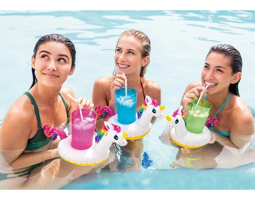 Inflable Para Alberca Piscina Portavasos Unicornio 3pz Intex