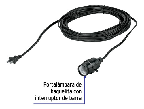 Portalampara Con Cable De 10m Volteck Polca-10 Negro