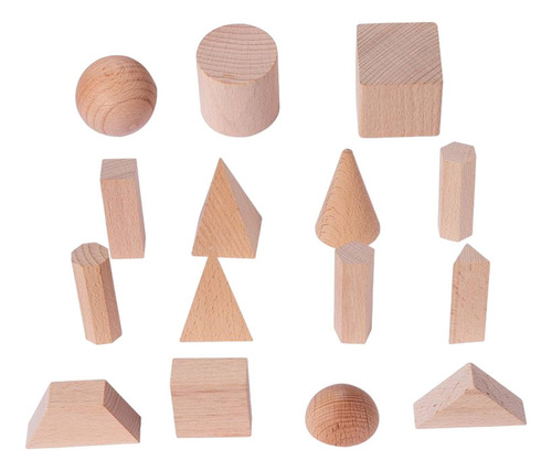 15x Bloques Sólidos Geométricos De Madera Juguete De