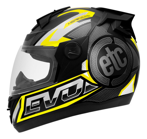 Capacete Fechado Moto Etceter Carbon Evo Brilhante Masculino Cor Cinza-Amarelo Tamanho do capacete 58