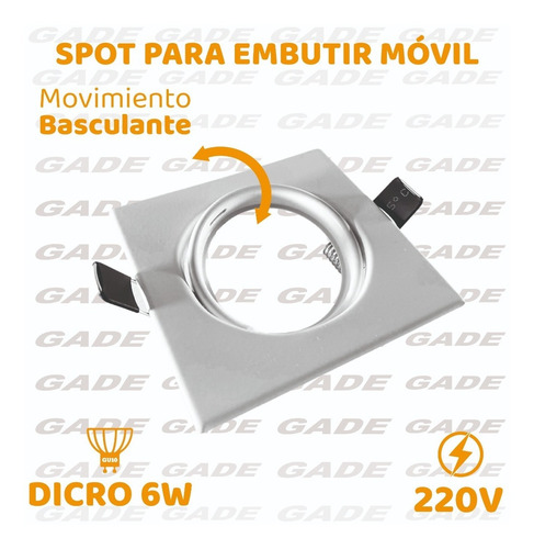Imagen 2 de 8 de Spot Embutir Cuadrado Movil Con Dicro Led 6w Gu10 Completo