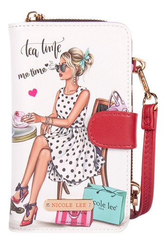 Set Nicole Lee De Portacelular Con Tarjetero Estampado Ss22 Color Tea Time Me Time