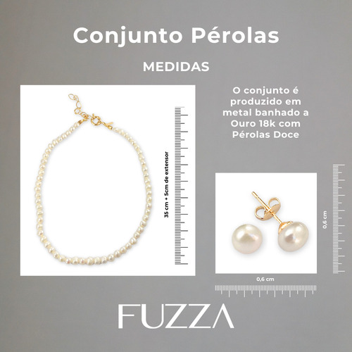 Kit Noiva Colar E Brinco Em Pérolas Doce Banhado A Ouro 18k