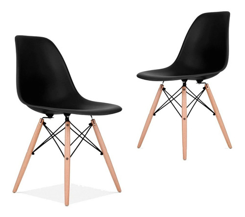 Silla De Comedor Plástico Diseño Dsw Pata Madera - Eames X 2 Color de la estructura de la silla Negro