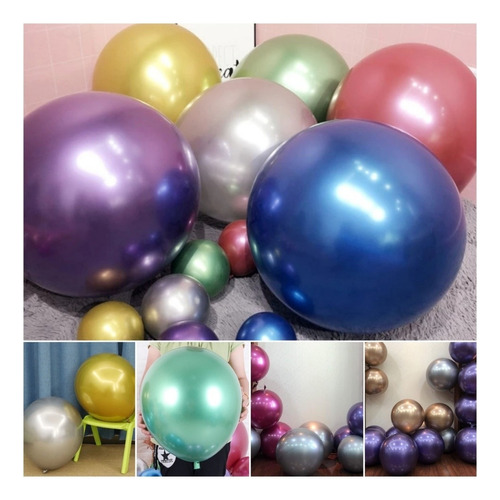 40 Globos Cromados Gigantes Chrome #18-20 Infla Hasta 50 Cm