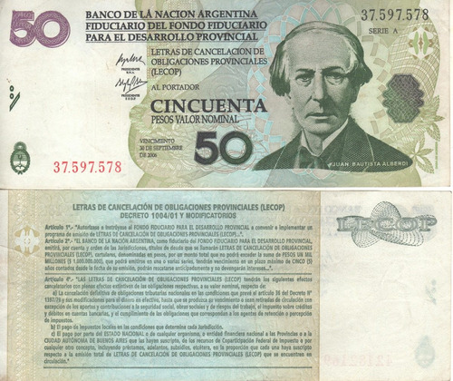 Lecop Bono De 50 Pesos Año 2001 - E.c. 209 - Excelente