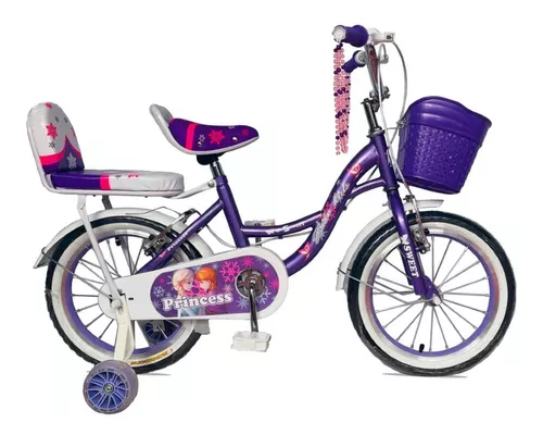 bicicleta para niña rodada 16 con canasta y portamuñeca para edad de 4 a 6  años princess city
