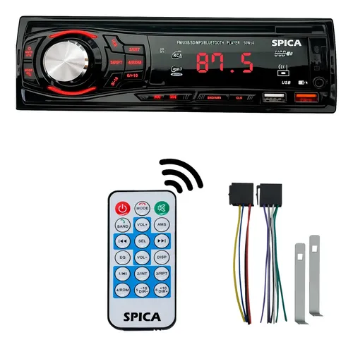 Stereo Para Auto Bluetooth Control Sd Usb SPICA RSTE-03MOV Pantalla Luz Led Control Color Negro
