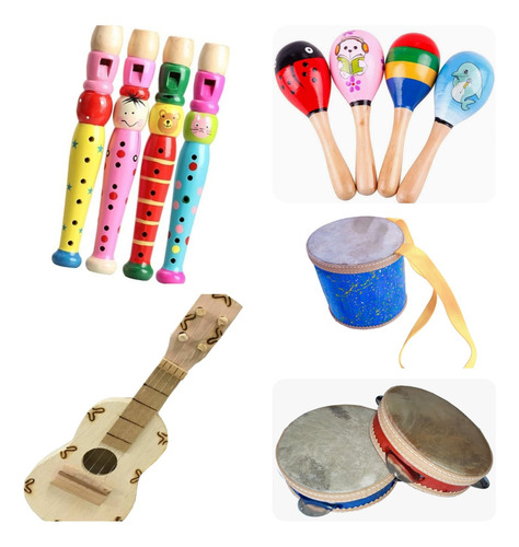 Kit Com 5 Instrumentos Musicais Infantis Montessorianos 