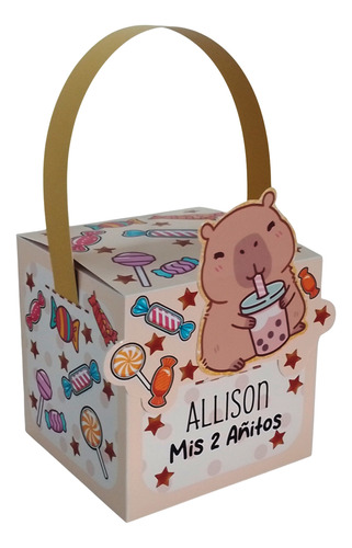 Caja Para Golosinas Temática Capibara/carpincho X 10u Beige