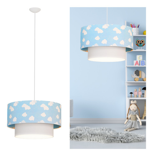 Pendente Infantil Nuvem Lustre Quarto Criança Rosa Azul