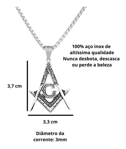 Imagem 5 de 5 de Colar Masculino Com Pingente Maçonaria