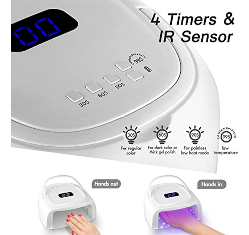 Lámpara De Uñas Led Uv Recargable De 60 W, Secado