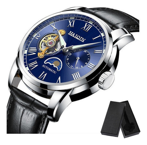 Reloj Tourbillon Mecánico Luminoso Haiqin 8602l Color Del Fondo Azul