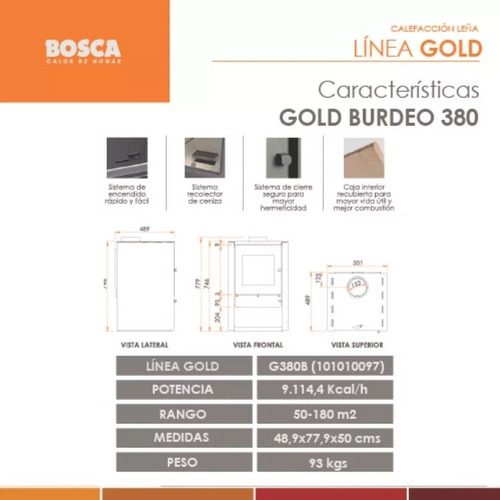 Salamandra Bosca Gold 380 Bordeaux Estufa Leña Envio Cuota