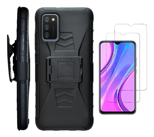 Funda Case Samsung A03s Clip + 2 Micas De Cristal Templado