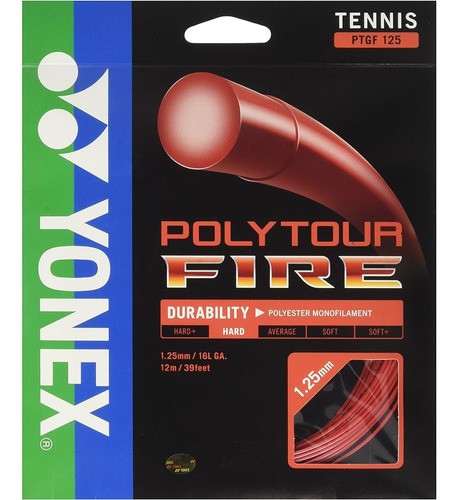 Yonex Poly Tour Fire 16l 125 Cordaje De Raqueta De Tenis Roj