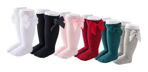 6 Pares De Calcetines Largos De Algodón Para Bebés Y Niñas H