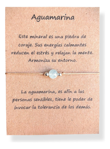 Pulsera Aguamarina Plata 925 Natural Protección Beige 16 Cm