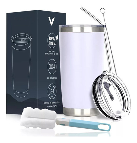 Vaso Térmico De Acero Inoxidable De 20 Oz Con Pajita Y Cepil