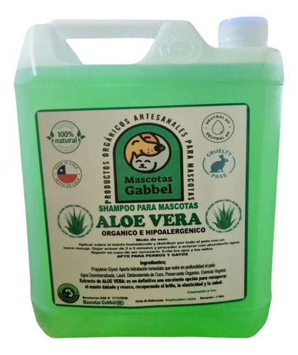 Shampoo Mascotas Hipoalergénico Aloe Vera (5lts) Gabbel