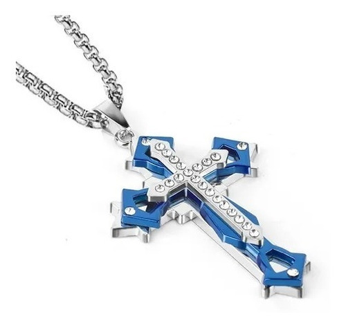 Collar Cadena Con Dije Cruz Azul Metal Incrustaciones