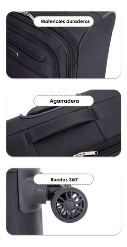 Set De Equipaje 3 Piezas Maleta, Bolso Y Neceser Negro Lisa