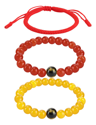 Pulsera De Cuentas De Cristal Y Pulsera Tejida A Mano 3 Piez