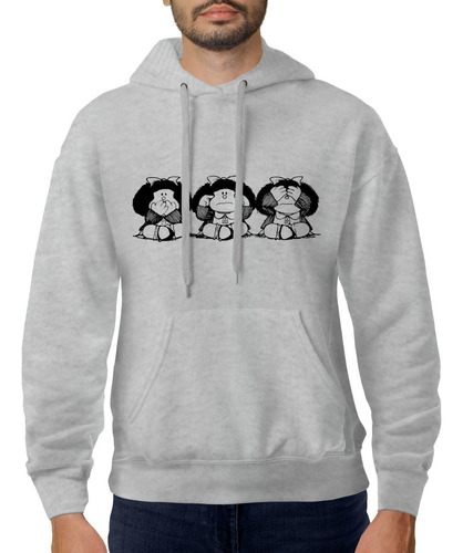 Imagen 2 de 5 de Buzo Gris Canguro Mafalda 3 Monos Sabios Hombre Mujer Niños