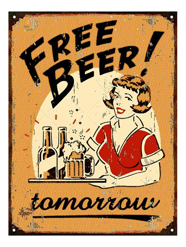 Cartel De Chapa Vintage Retro Free Beer L367
