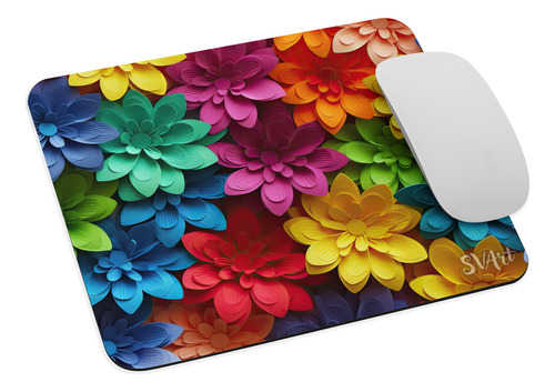 Mouse Pad Svart Diseño Con Flores Colores Arcoiris Md4