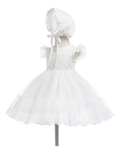 Imagem 1 de 10 de Vestido Branco P/ Bebês Com Touca P/ Batizados Ou Reveillon