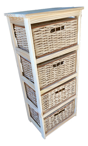 Canastero Organizador Repisa Pino 4 Cajones Mimbre Natural Amarillo