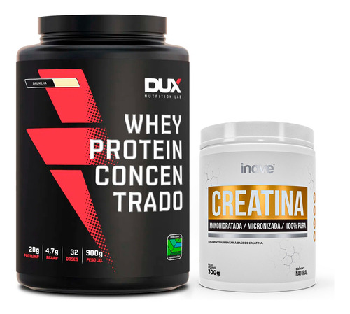 Kit Whey Protein Concentrado 900g Dux + Creatina 300g Inove