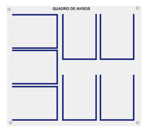 Quadro De Aviso Gestão Com 7 Displays A4 Acrílico Azul