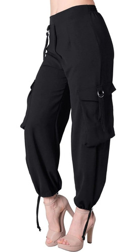 Pantalon Cargo Jogger Negro Moda Vestir Casual 524-4406