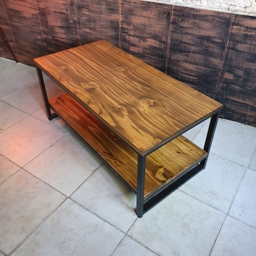 Imagen 2 de 4 de Mesa Ratona Industrial 100x50x45cm Hierro Madera Laqueada