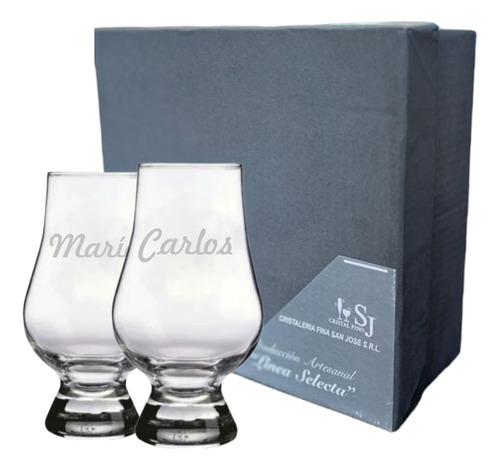 Copa Cata Whisky Cristal Grabado Personalizado X2 + Estuche